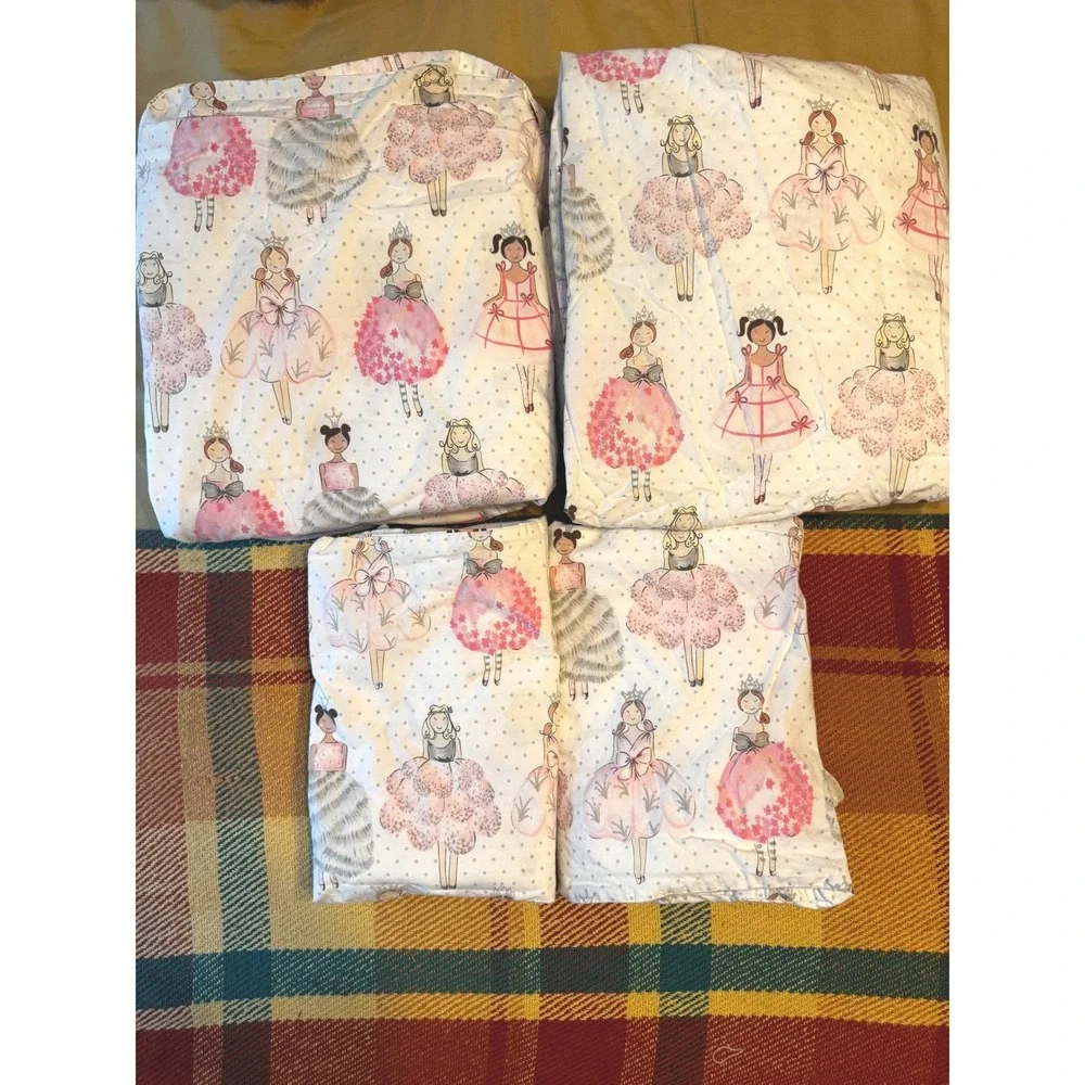 Pottery Barn Kids Twin Sheet Set Ballerina Princess Pink White 4 Piece Bedding